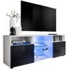 ExtremeFurniture T38 Meuble TV, Carcasse en Blanc Mat/Façade en Noir Brillant + LED Multicolores avec télécommande