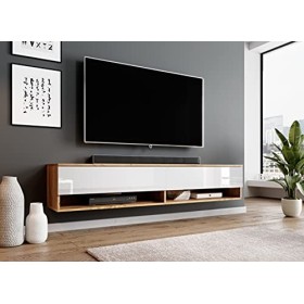 Furnix - Alyx - Meuble TV bas - 180 x 34 x 32&nbsp;cm l x H x P - Sans éclairage LED - 2 compartiments avec porte «&nbsp;Push-Click&nbsp;»