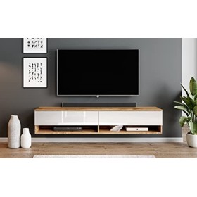 Furnix - Alyx - Meuble TV bas - 180 x 34 x 32&nbsp;cm l x H x P - Sans éclairage LED - 2 compartiments avec porte «&nbsp;Push-Click&nbsp;»