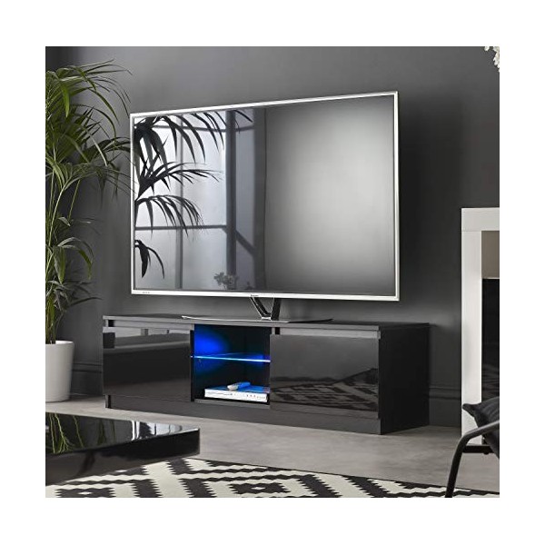 MMT RTV 1200 Meuble TV avec lumières LED Bleues pour TV 4K 40" 49" 50" 120 cm de Large Noir