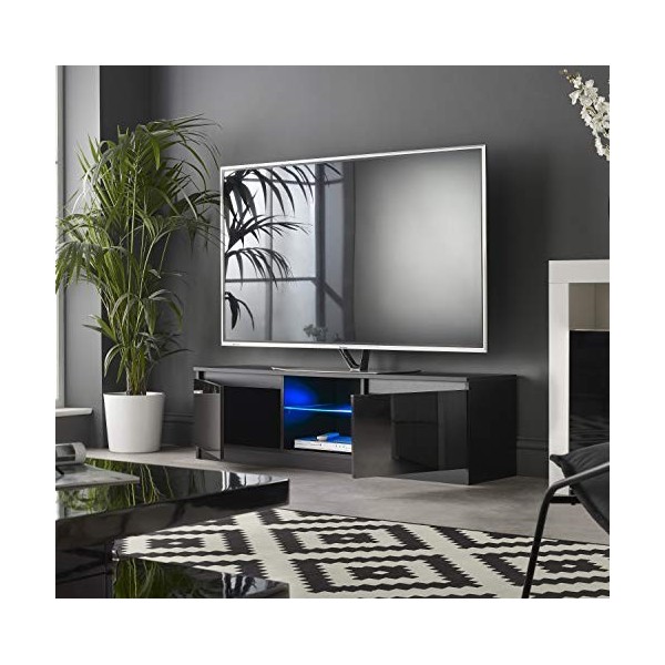 MMT RTV 1200 Meuble TV avec lumières LED Bleues pour TV 4K 40" 49" 50" 120 cm de Large Noir