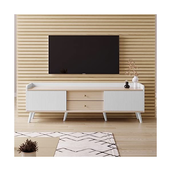 KecDuey Buffet 160 x 40 x 58 cm avec 2 tiroirs, meuble TV, meuble TV, meuble TV, meuble TV - Plateau bas avec deux portes cou