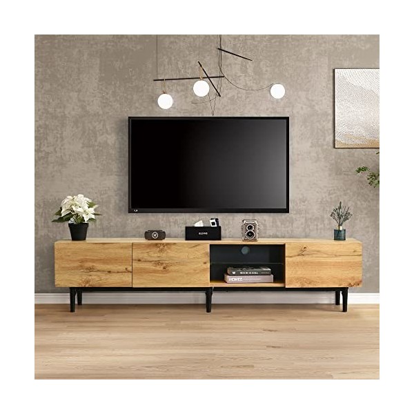 fortuna Lai Meuble TV bas avec grain de bois, lumières LED variables, 3 portes et 2 compartiments, 175 x 31 x 41 cm chêne cl