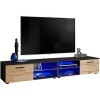 ExtremeFurniture T32-200 Meuble TV, Carcasse en Noir Mat/Façade en Wotan Mat sans LED