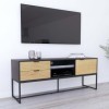 Mobilier-Deco Camila - Meuble TV Industriel 2 tiroirs 1 Porte en Bois Clair et métal Noir