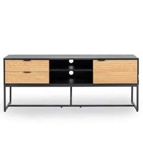 Mobilier-Deco Camila - Meuble TV Industriel 2 tiroirs 1 Porte en Bois Clair et métal Noir