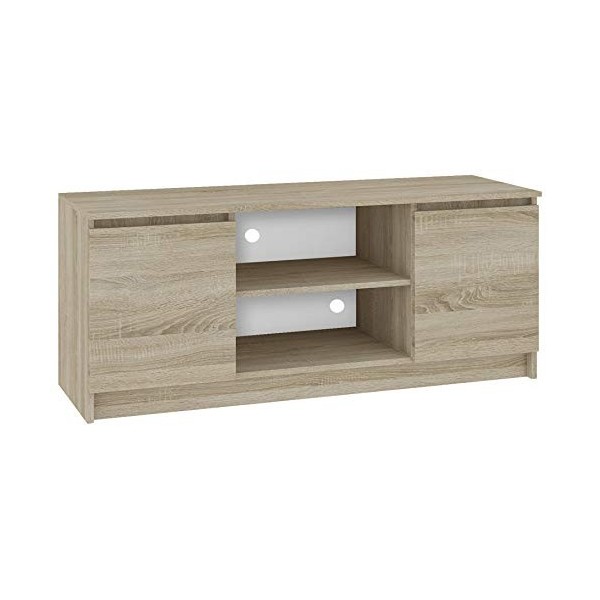 Hucoco Dusk | Meuble Bas TV Contemporain Salon/séjour 140x55x40 cm | 2 niches + 2 Portes | Rangement matériel Audio/Video/Gam