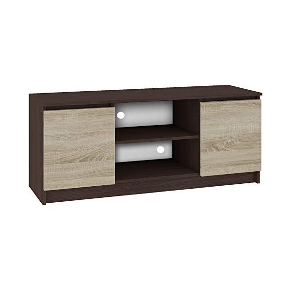 Hucoco Dusk | Meuble Bas TV Contemporain Salon/séjour 140x55x40 cm | 2 niches + 2 Portes | Rangement matériel Audio/Video/Gam