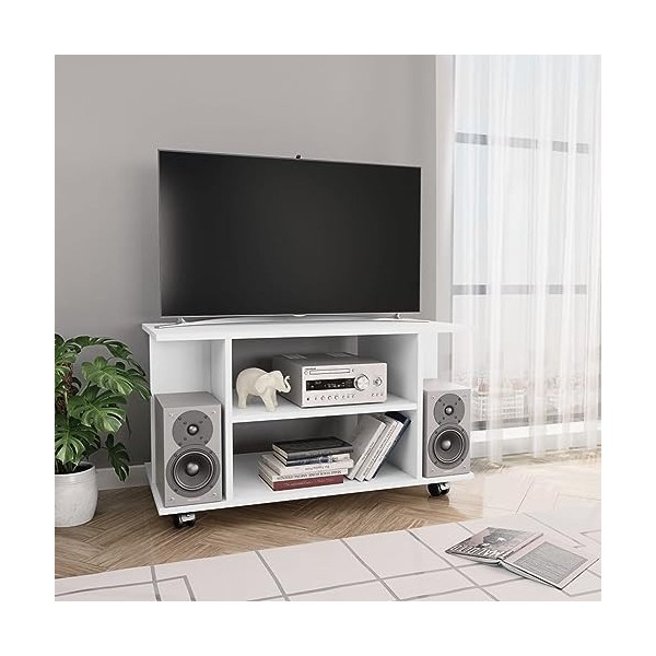 Camerina Meuble TV avec roulettes Blanc 80 x 40 x 40 cm Aggloméré,Meuble TV,Table Basse Salon Meuble TV,Table Basse LED Coule