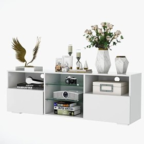 GGMWDSN Meuble TV Moderne, Meuble TV LED Table Armoire 130 Cm avec éClairage LED RGB 16 Couleurs, Rangements, FaçAde Blanche 