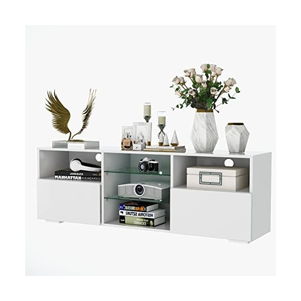 GGMWDSN Meuble TV Moderne, Meuble TV LED Table Armoire 130 Cm avec éClairage LED RGB 16 Couleurs, Rangements, FaçAde Blanche 