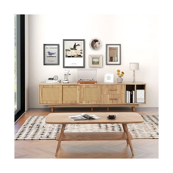 Meuble TV en Rotin pour Téléviseur De 80 Pouces Meuble TV avec 2 Tiroirs Tableaux TV Meuble Bas TV Centre De Divertissement D
