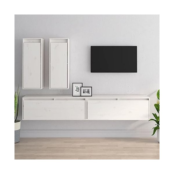 Générique Meubles TV 4 pcs Blanc Bois Massif de pin,34.6 KG,3100180, Meubles, Meubles TV