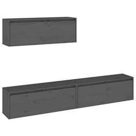Générique Meubles TV 3 pcs Gris Bois Massif de pin,29.6 KG,3100141, Meubles, Meubles TV