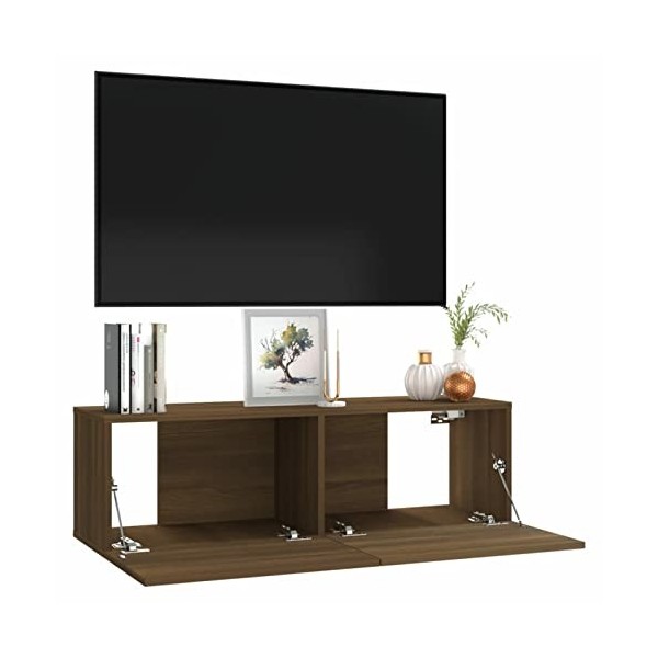 Homgoday Meuble TV mural en chêne marron 100 x 30 x 30 cm en bois ingénieux, meuble TV, meuble pour TV, table de salon, étagè