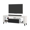 Selsey HugoB - Meuble TV - 140 cm, Blanc Mat / Noir Brillant, LED à Piles - Style Moderne