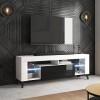 Selsey HugoB - Meuble TV - 140 cm, Blanc Mat / Noir Brillant, LED à Piles - Style Moderne