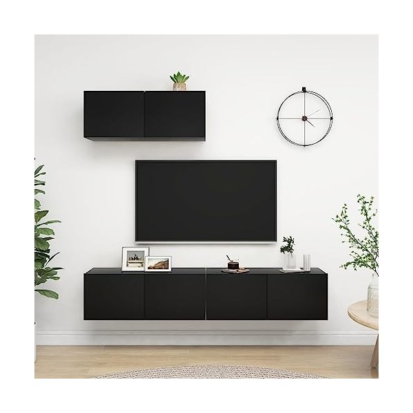 vidaXL 3X Meubles TV Centres de Divertissement Muraux Suspendus Armoires Stéréo Salon Salle de Séjour Maison Intérieur Noir A