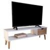 Meuble TV modèle Koke 1 en Bois de pin Naturel Tout Blanc avec Un tiroir et Pieds en Bois 120 x 30 x 41,50 cm