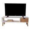 Meuble TV modèle Koke 1 en Bois de pin Naturel Tout Blanc avec Un tiroir et Pieds en Bois 120 x 30 x 41,50 cm