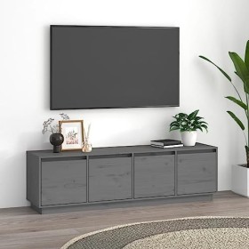 Meuble TV Gris 156x37x45 cm Bois de pin Massif - Meuble TV de Salon Banc Télé Industriel, Support Rangement Console Jeux Etag