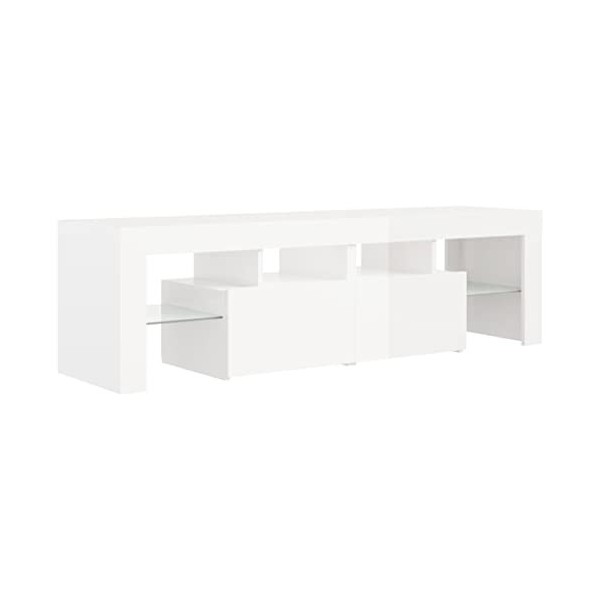 Module TV pour salle à manger, meuble TV avec lumières LED Blanc brillant 140 x 36,5 x 40 cm Kit de montage facile