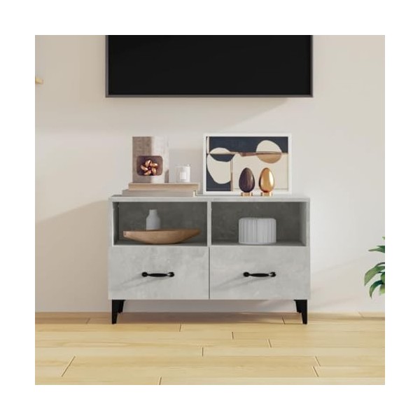 Maxspace TV Meuble, Meuble Tele, Meuble TV Chambre, Meuble TV Iindustriel Gris béton 80x36x50 cm Bois dingénierieConvient à 