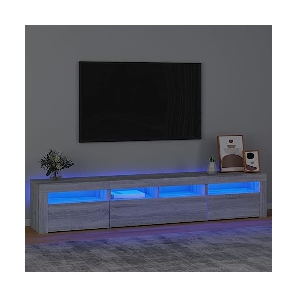 Meuble TV avec lumières LED Sonoma Gris 210x35x40 cm - Meuble TV sur Salle de Séjour, Salon et Chambre à Coucher