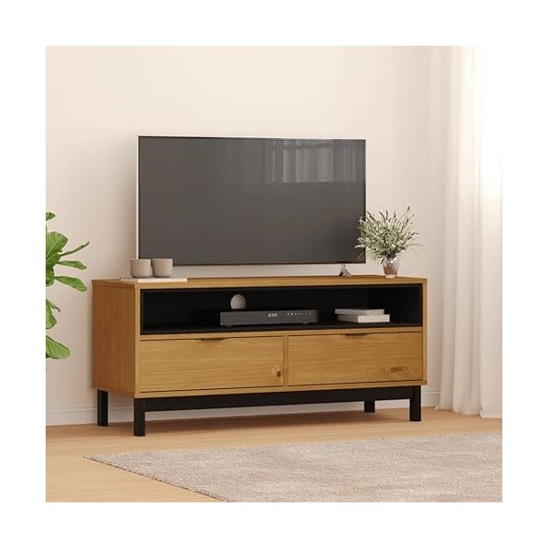 Meuble TV, Banc TV Support de Télévision Table TV Bas Armoire Basse Meuble TV FLAM 110x40x50 cm Bois Massif de pin