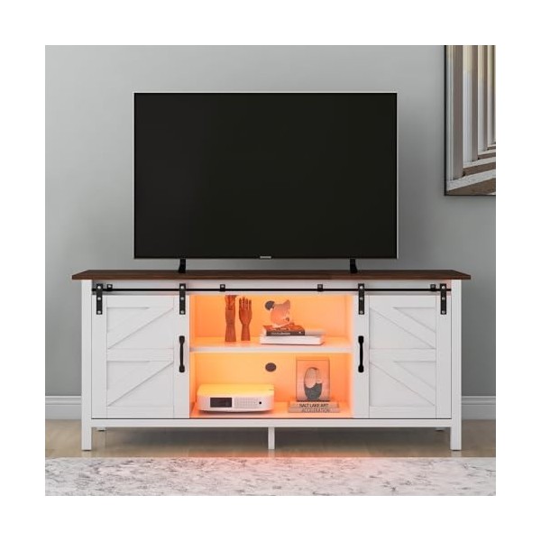 AMDXD Grand meuble TV, centre de divertissement, support TV, étagères réglables pour salon, salle à manger, meuble TV blanc, 