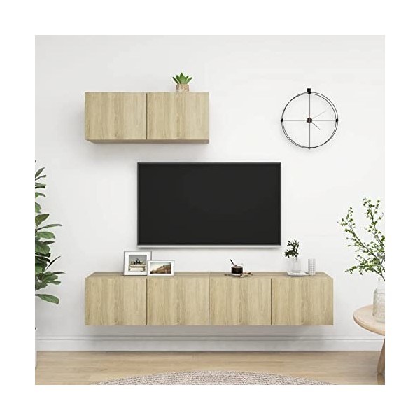 Camerina Meubles TV 3 pcs Chêne Sonoma Aggloméré,Meuble TV,Meuble TV Moderne,Meuble de Salon