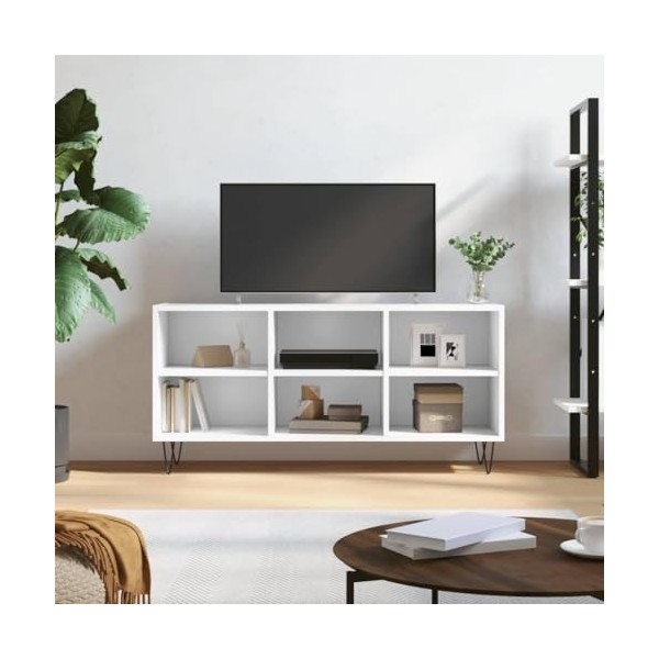 DCRAF Meuble TV de jardin en bois dingénierie Blanc 103,5 x 30 x 50 cm