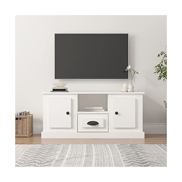 DCRAF Centres de divertissement et supports TV, meuble TV blanc, 100 x 35,5 x 45 cm, bois dingénierie