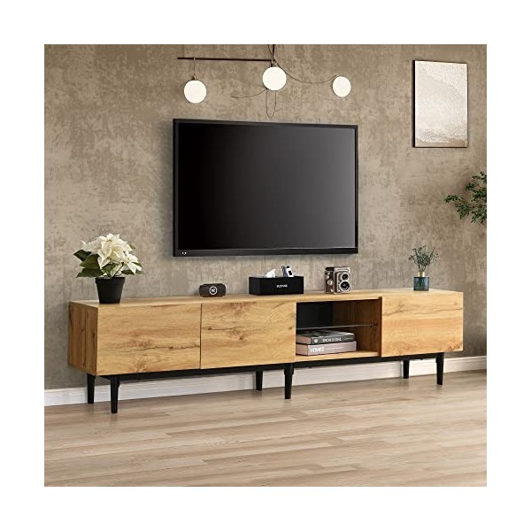 Meuble TV moderne spacieux en MDF, construction robuste, durable et fiable, facile à monter, polyvalent, couleur bois dorigi