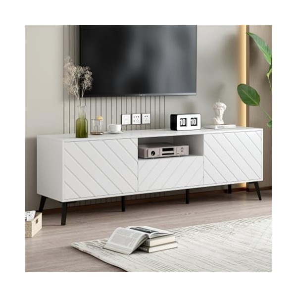 Tcewhhy Grand Meuble TV pour Meuble TV 70 Pouces Lowboard Meuble TV avec 2 Portes Et 2 Tiroirs Table TV Buffet pour Salon Low