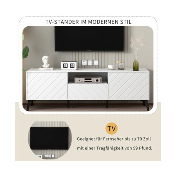 Tcewhhy Grand Meuble TV pour Meuble TV 70 Pouces Lowboard Meuble TV avec 2 Portes Et 2 Tiroirs Table TV Buffet pour Salon Low