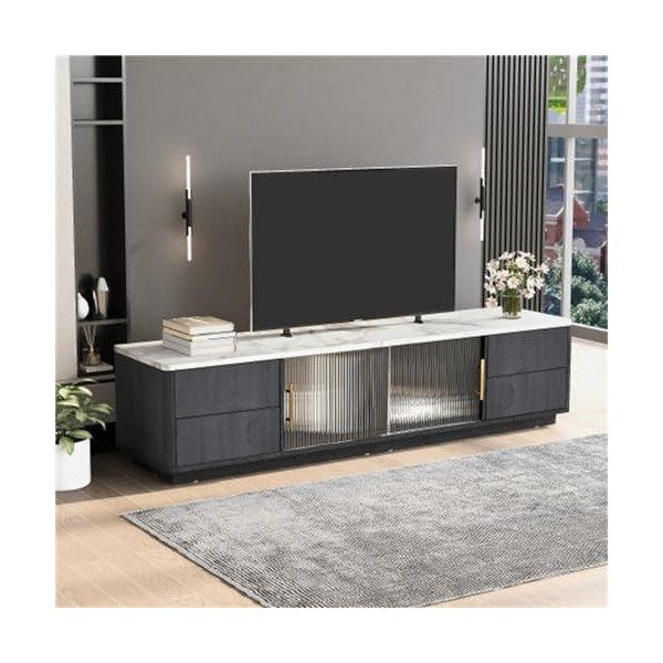 Tcewhhy Meuble TV 160 M pour Téléviseurs 70" Meuble TV Plateau De Table en Marbre Lowboard Meuble TV Tiroirs avec Fonction Pu