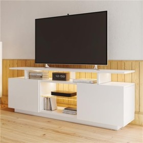 Meuble TV avec Éclairage LED 16 Couleurs Meuble TV Meuble TV pour Téléviseurs 60 Pouces Buffet Vantaux De Porte Brillants ave