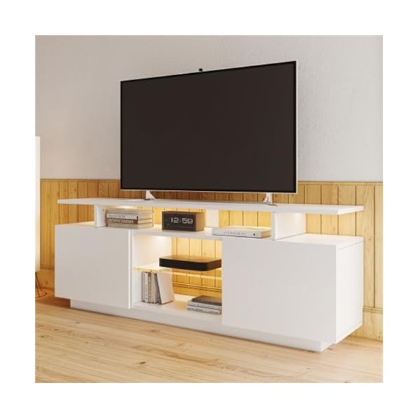 Meuble TV avec Éclairage LED 16 Couleurs Meuble TV Meuble TV pour Téléviseurs 60 Pouces Buffet Vantaux De Porte Brillants ave