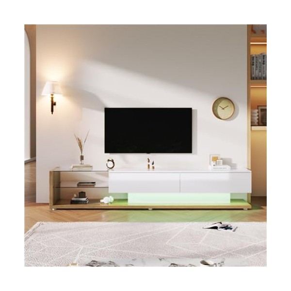 Meubles TV avec Éclairage LED Lowboards Brillant Meuble TV avec Cloisons en Verre Et Tiroirs Buffet Table TV pour Salon Salle