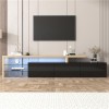 Meuble TV avec 3 Portes Et Étagères Ouvertes Meuble TV Aspect Bois Étagères en Verre Meuble TV Buffet avec Éclairage LED Meub