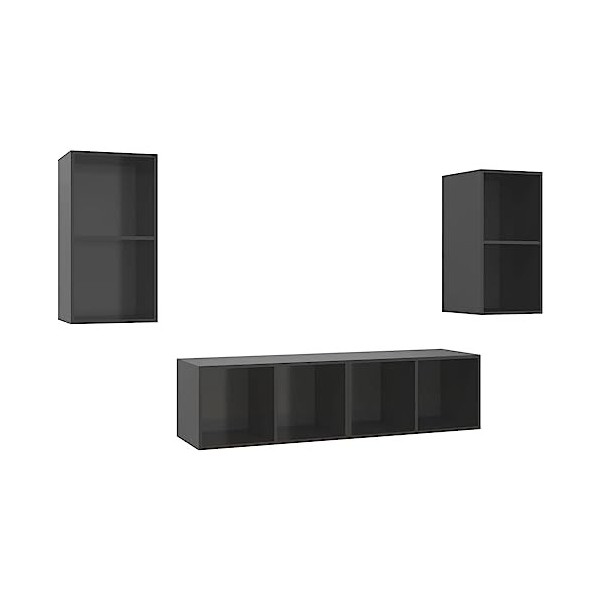 Meubles TV muraux 4 pcs Gris Brillant Aggloméré - Banc TV, Meuble TV Suspendu, Convient pour Salon ou Chambre