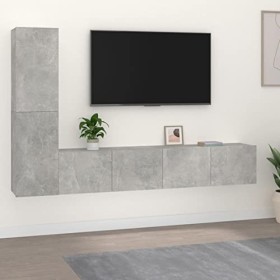 Camerina Ensemble de Meubles TV 4 pcs Gris béton Bois dingénierie,Meuble TV Longueur,Meubles De Salon TV,Meuble Bas Salon