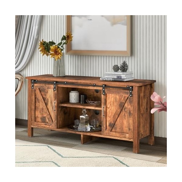 Meuble TV Buffet avec 2 Portes Coulissantes Étagère Réglable Étagères Ouvertes Meuble De Cuisine Meuble TV Meuble Dappoint S