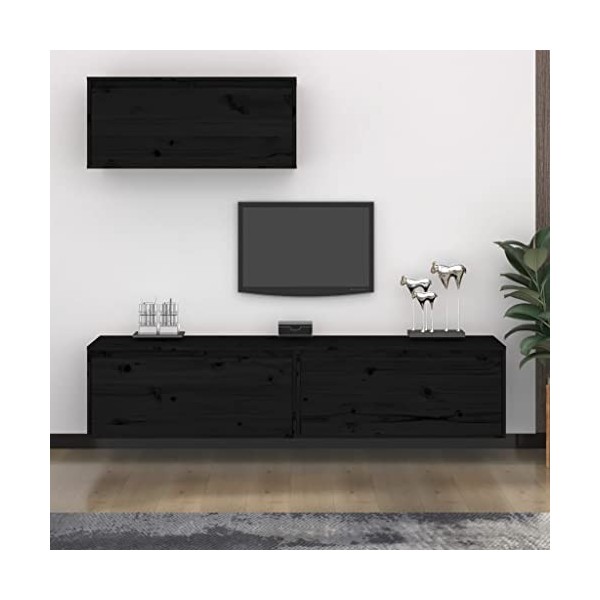 Générique Meubles TV 3 pcs Noir Bois Massif de pin,25.08 KG,3100138, Meubles, Meubles TV