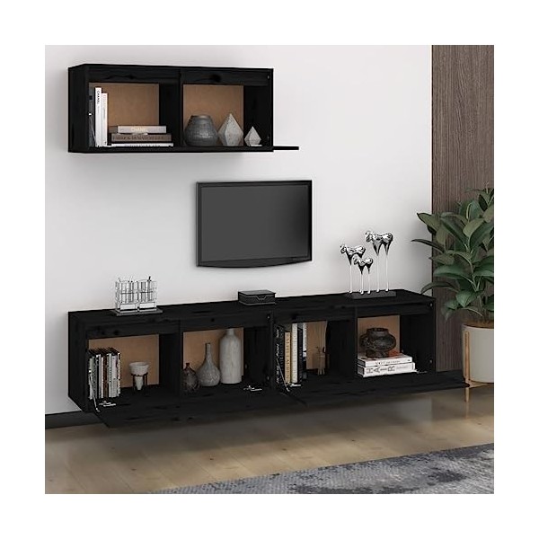 Générique Meubles TV 3 pcs Noir Bois Massif de pin,25.08 KG,3100138, Meubles, Meubles TV