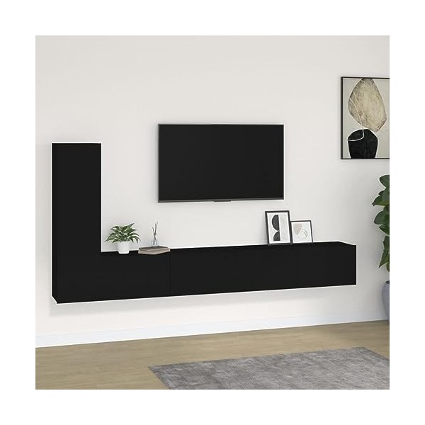 heybb Ensemble de Meubles TV 3 pcs Noir Bois dingénierie,Meuble TV,Table Basse Salon Meuble TV,Table Basse LED Couleurs