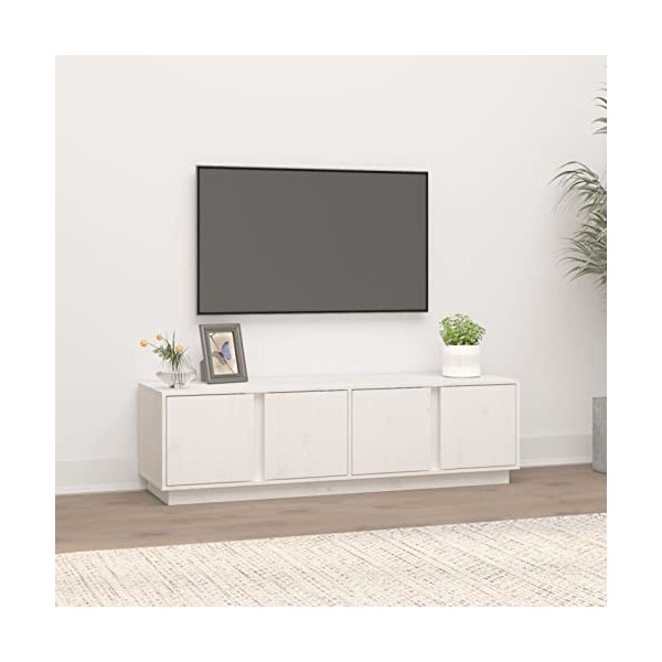 Camerina Meuble TV Blanc 140x40x40 cm Bois de pin Massif,Meuble TV,Table Basse Salon Meuble TV,Table Basse LED Couleurs