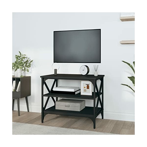 Tidyard Meuble TV de Style Industriel Meuble de Télévision Meuble de Rangement Noir 60x40x50 cm Bois dingénierie