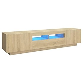 Higsose Meuble TV Salon avec Lumières LED RVB Chêne Sonoma 180x35x40 cm Aggloméré Armoire Multimédia Rangement Ample Ranger S